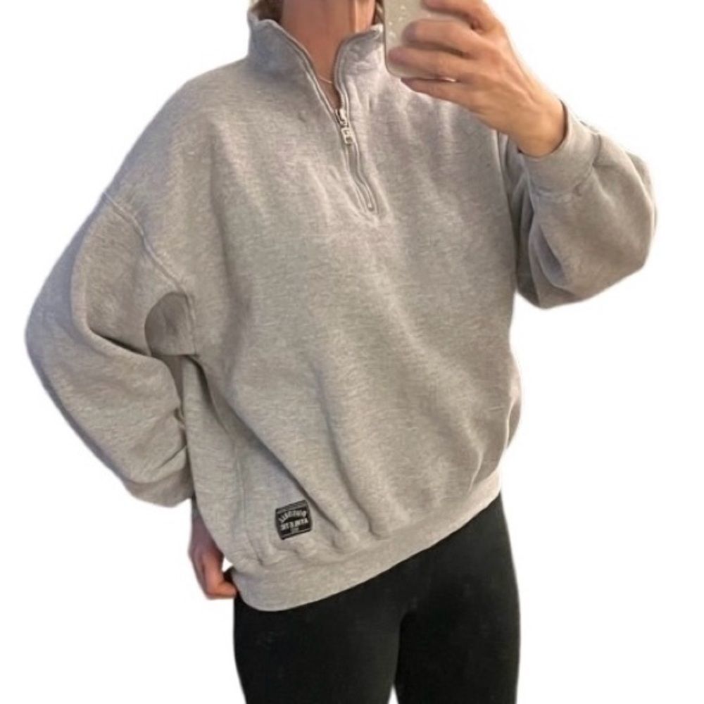 Vintage 90s Russell 1/4 Zip Sweatershirt Boxy Gray Fleece Pullover USA M XL